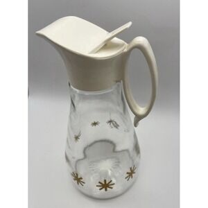 Vintage Log Cabin Syrup Dispenser Glass Gold Starburst Atomic 1960s